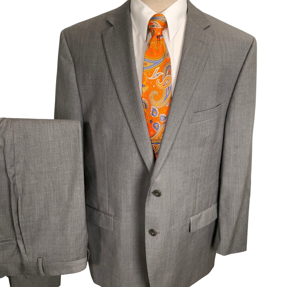 Calvin Klein Suit Men 46R Gray Wool 2-Button Timeless Executive Minimalist